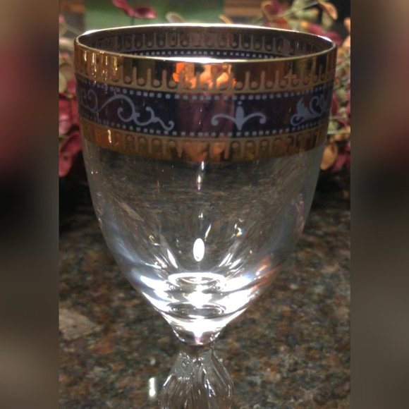 Set of Four Gold & Purple/Blue Crystal Wine/Cordial Glasses - Picture 3 of 4
